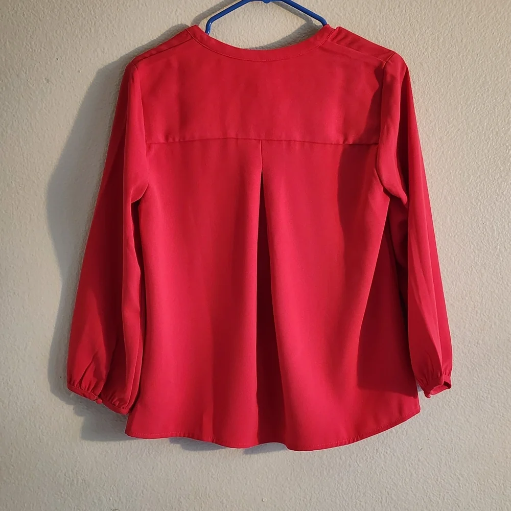 J. Crew 365 Crepe Open V-Neck Blouse Vibrant Hot Pink Top